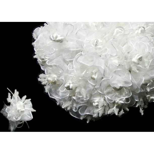 White Organza & Satin Rose Bud 120 Flowers White Organza & Satin Rose Bud 120 Flowers